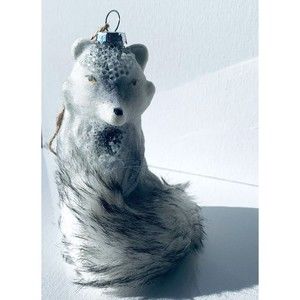 Pottery Barn Arctic Fox Mercury Glass Christmas Ornament White Faux Fur Woodland